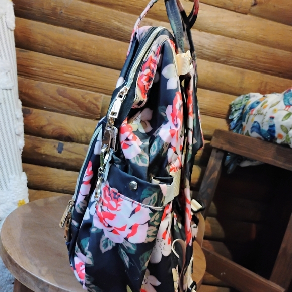 VSNOON Laptop Backpack Stylish College School Backpack with USB Black Pink Roses - Picture 3 of 13